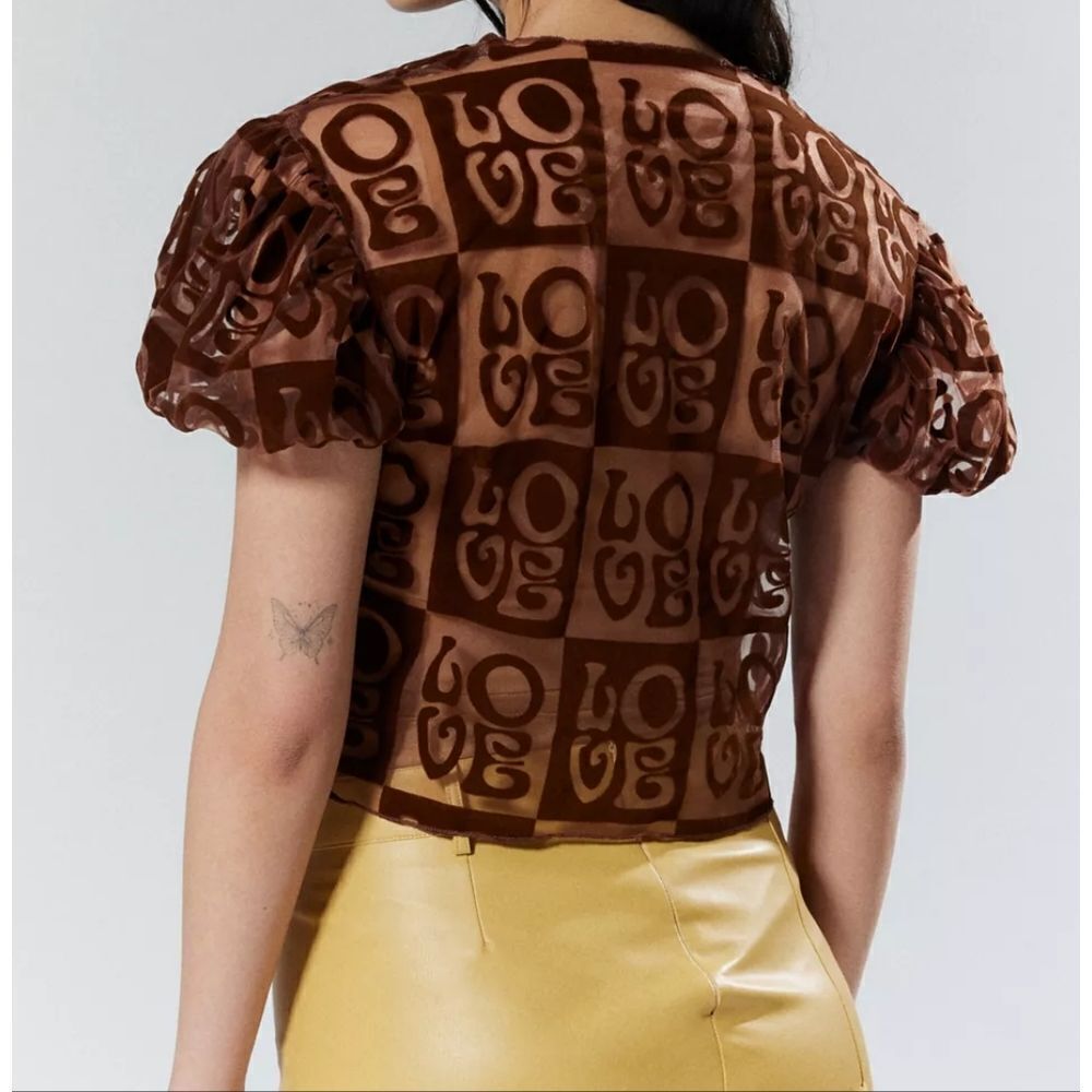NWT House of Sunny CASA AMOR mocha brown velvet sheer TOP - Picture 5 of 10